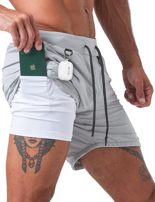 Born Tough 2 in 1 Mens Workout Shorts 7 Inch Inseam Gym Shorts Athletic Shorts for Bodybuilding Running with Liner Pocket Steel Gray