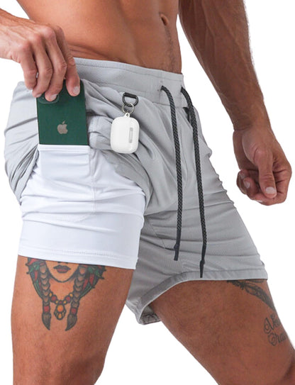 Born Tough 2 in 1 Mens Workout Shorts 7 Inch Inseam Gym Shorts Athletic Shorts for Bodybuilding Running with Liner Pocket Steel Gray